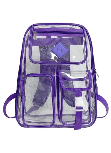 Waterproof See Through Backpack, Heavy Duty PVC Transparent BookBag, Multi-Purposes Backpack - Purple