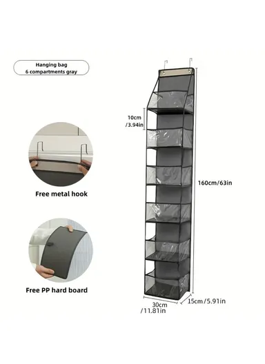 6-Layer Non-Woven Fabric Storage Bag Wall Door Back Hanging Underwear Handbag Toy Organizer - Grey