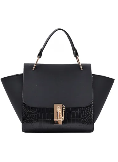 Retro Crocodile Texture Wings Shape Crossbody Bag PU Leather Women Tote Shoulder Bag - Black