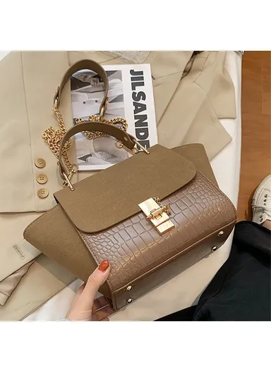 Retro Crocodile Texture Wings Shape Crossbody Bag PU Leather Women Tote Shoulder Bag - Khaki