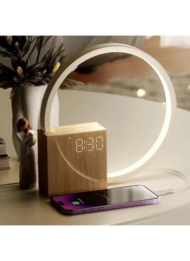 Sunrise Alarm Clock White Noise Table Lamp, Touch Dimmable Wake-Up Light, Charging Desk Lamp AJ300 (D22.5 x W22.8 x H5.1)cm