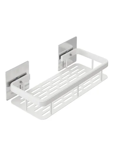 Punch-Free Aluminum Storage Rack Bathroom Organization Shelf, Wide Edge Single Layer Rectangular (W30xD13xH6)cm - Silver 
