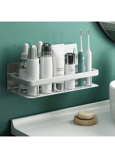 Punch-Free Aluminum Storage Rack Bathroom Organization Shelf, Wide Edge Single Layer Rectangular (W30xD13xH6)cm - Silver 