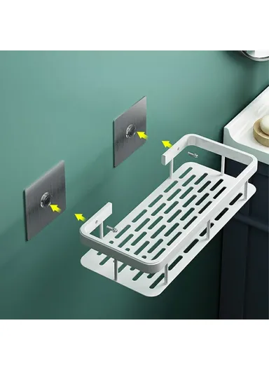 Punch-Free Aluminum Storage Rack Bathroom Organization Shelf, Wide Edge Single Layer Rectangular (W30xD13xH6)cm - Silver 