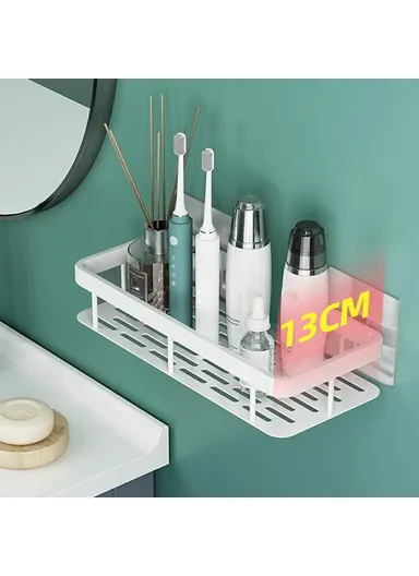 Punch-Free Aluminum Storage Rack Bathroom Organization Shelf, Wide Edge Single Layer Rectangular (W30xD13xH6)cm - Silver 