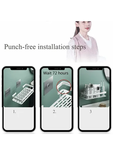 Punch-Free Aluminum Storage Rack Bathroom Organization Shelf, Wide Edge Single Layer Rectangular (W30xD13xH6)cm - Silver 