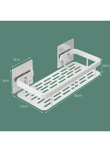 Punch-Free Aluminum Storage Rack Bathroom Organization Shelf, Wide Edge Single Layer Rectangular (W30xD13xH6)cm - Silver 