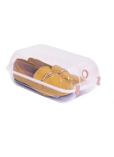 Transparent Shoe Organizer Box, Dustproof Closet Plastic Shoe Storage Organize Size S (L33.4 x W14 x H11.5)cm - Pink