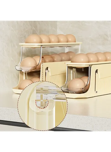 3-Layer Auto Rolling Design Refrigerator Egg Holder 17 Eggs Container Storage Box BPA-Free, No FDA TY-29010 - Yellow