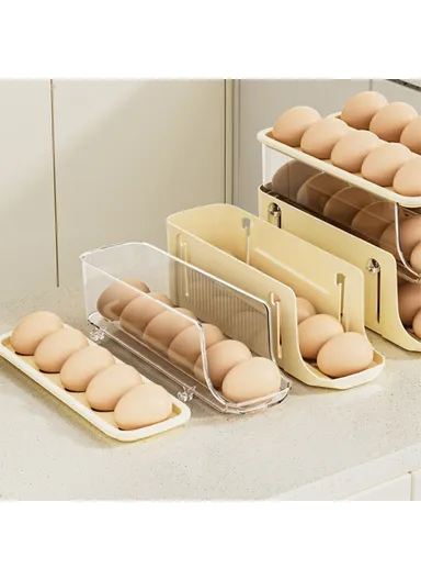 3-Layer Auto Rolling Design Refrigerator Egg Holder 17 Eggs Container Storage Box BPA-Free, No FDA TY-29010 - Yellow