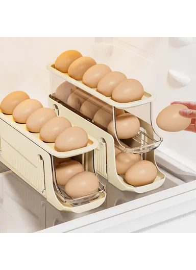 3-Layer Auto Rolling Design Refrigerator Egg Holder 17 Eggs Container Storage Box BPA-Free, No FDA TY-29010 - Yellow
