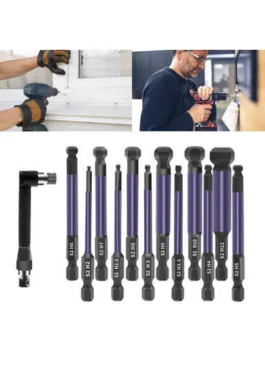 13-Pcs Set 1 / 4 Inch Shank S2 Alloy Steel Hexagonal Ball End Screwdriver Bits with Dual Head Socket