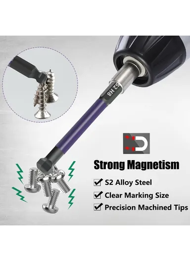 13-Pcs Set 1 / 4 Inch Shank S2 Alloy Steel Hexagonal Ball End Screwdriver Bits with Dual Head Socket