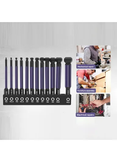 13-Pcs Set 1 / 4 Inch Shank S2 Alloy Steel Hexagonal Ball End Screwdriver Bits with Dual Head Socket