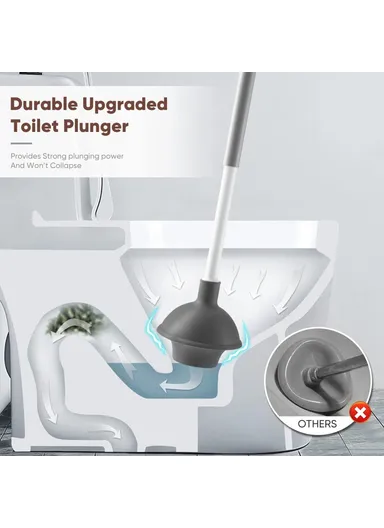 Long Handle Toilet Cleaner Brush Plunger Bathroom Cleaning Tool with Holder Base Set