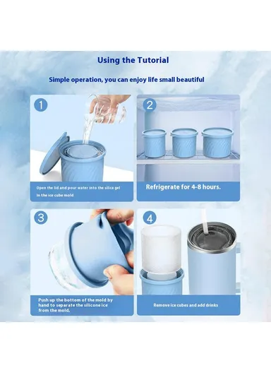 3-Pcs Set Food Grade Silicone Cylinder Ice Cube Mold with Lid for 24 / 30 / 40oz Stanley Cups BPA Free, No FDA - Blue