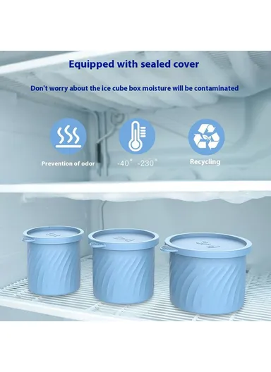 3-Pcs Set Food Grade Silicone Cylinder Ice Cube Mold with Lid for 24 / 30 / 40oz Stanley Cups BPA Free, No FDA - Blue