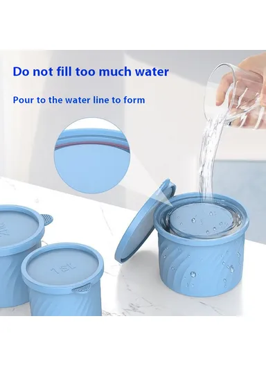 3-Pcs Set Food Grade Silicone Cylinder Ice Cube Mold with Lid for 24 / 30 / 40oz Stanley Cups BPA Free, No FDA - Blue