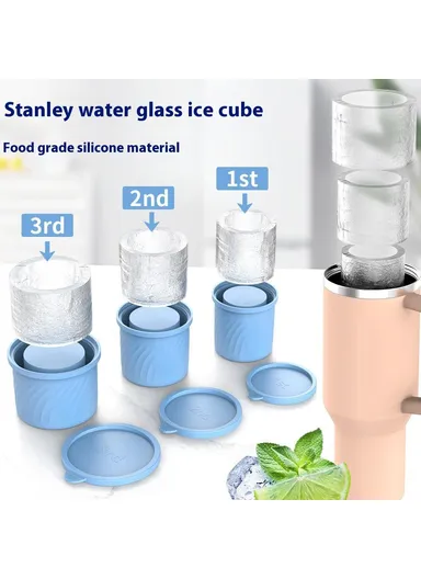 3-Pcs Set Food Grade Silicone Cylinder Ice Cube Mold with Lid for 24 / 30 / 40oz Stanley Cups BPA Free, No FDA - Pink