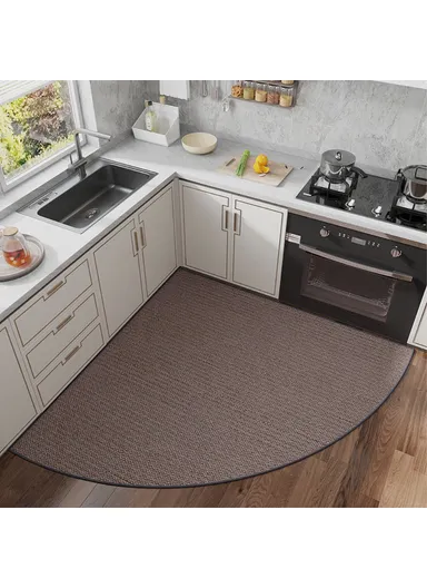 70x70cm Anti-Slip Kitchen Fan Shape Corner Rug Floor Mat Woven Oil-Proof Carpet - Grey