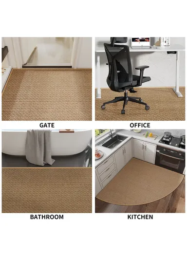 70x70cm Anti-Slip Kitchen Fan Shape Corner Rug Floor Mat Woven Oil-Proof Carpet - Grey