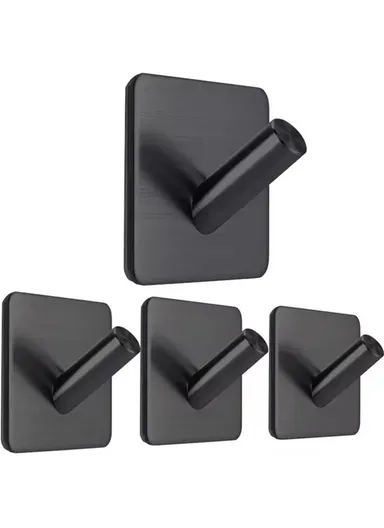 4-Pcs Punch-Free Wall Mount Hook 304 Stainless Steel Kitchen Bathroom Home Hat Clothes Hanging Hook - Black