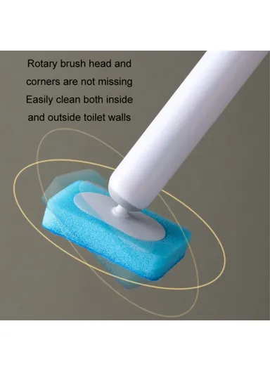 Magnetic Wall Mounted Toilet Brush Set Disposable WC Brush Head Long Handle Toilet Cleaner (W39.5xD4.1xH10.4)cm - White