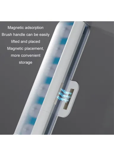 Magnetic Wall Mounted Toilet Brush Set Disposable WC Brush Head Long Handle Toilet Cleaner (W39.5xD4.1xH10.4)cm - White