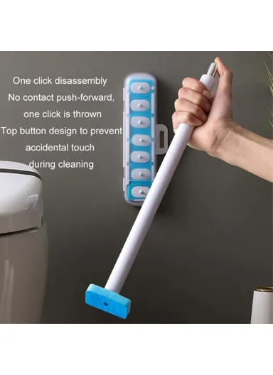 Magnetic Wall Mounted Toilet Brush Set Disposable WC Brush Head Long Handle Toilet Cleaner (W39.5xD4.1xH10.4)cm - White