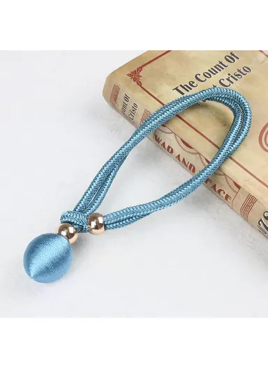 1 Pair Curtain Tiebacks, Adjustable Curtain Buckle with Beads Hole-Free Design, Decorative Tieback Curtain Holdback Buckle - Gray Blue