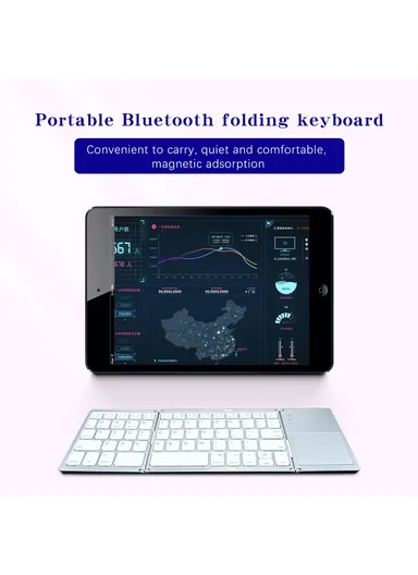 140mAh Portable Tri-fold Bluetooth Keyboard Universal Laptop Tablet Phone Wireless Keyboard with Touchpad B033 - White