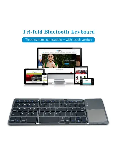 140mAh Portable Tri-fold Bluetooth Keyboard Universal Laptop Tablet Phone Wireless Keyboard with Touchpad B033 - White
