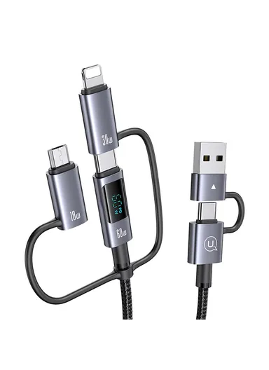 60W 1.2m 6-in-1 Fast Charging Cable LED Display PVC Data Cord SJ713