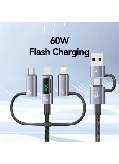 60W 1.2m 6-in-1 Fast Charging Cable LED Display PVC Data Cord SJ713