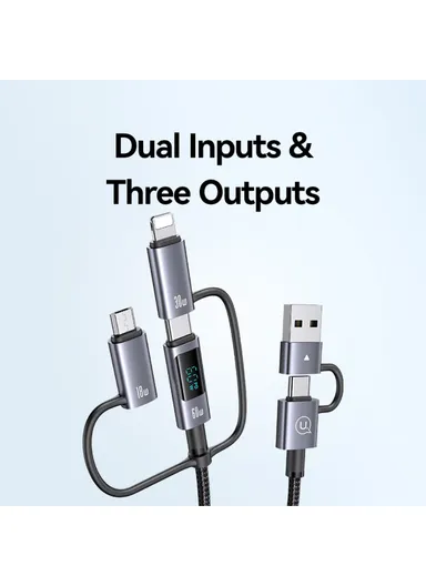 60W 1.2m 6-in-1 Fast Charging Cable LED Display PVC Data Cord SJ713