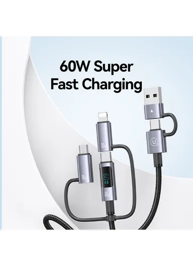 60W 1.2m 6-in-1 Fast Charging Cable LED Display PVC Data Cord SJ713