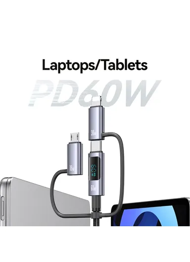 60W 1.2m 6-in-1 Fast Charging Cable LED Display PVC Data Cord SJ713