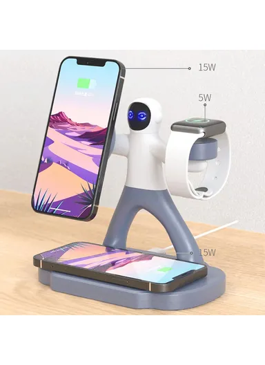 3-in-1 Desktop Charging Stand 15W Magnetic Wireless Charger TH03 - Black