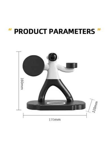 3-in-1 Desktop Charging Stand 15W Magnetic Wireless Charger TH03 - Black