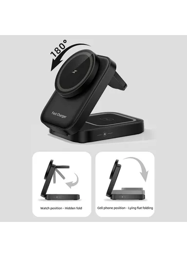15W Foldable Wireless Phone Charger, Multifunctional Wireless Charging Holder HT-541 (L7 x W9.4 x T3.1)cm - White