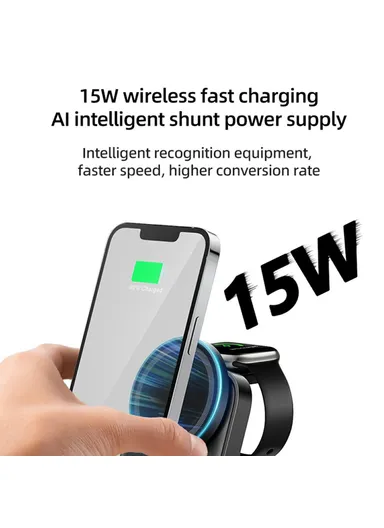 15W Foldable Wireless Phone Charger, Multifunctional Wireless Charging Holder HT-541 (L7 x W9.4 x T3.1)cm - White