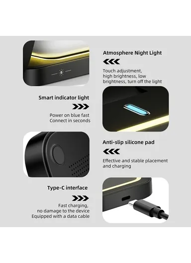 15W Foldable Wireless Phone Charger, Multifunctional Wireless Charging Holder HT-541 (L7 x W9.4 x T3.1)cm - White