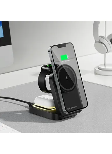 15W Foldable Wireless Phone Charger, Multifunctional Wireless Charging Holder HT-541 (L7 x W9.4 x T3.1)cm - White