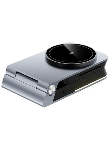 15W Foldable Wireless Phone Charger, Multifunctional Wireless Charging Holder HT-556 (L6.5 x W10.8 x T2.9) - Black