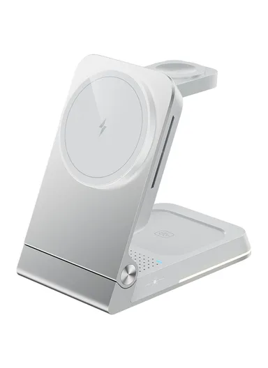 15W Foldable Wireless Phone Charger, Multifunctional Wireless Charging Holder HT-556 (L6.5 x W10.8 x T2.9) - White
