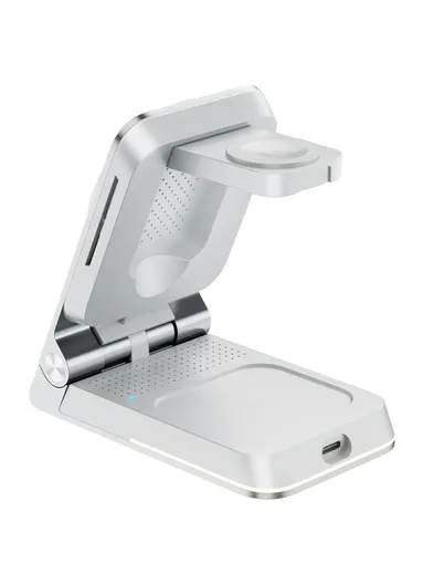 15W Foldable Wireless Phone Charger, Multifunctional Wireless Charging Holder HT-556 (L6.5 x W10.8 x T2.9) - White