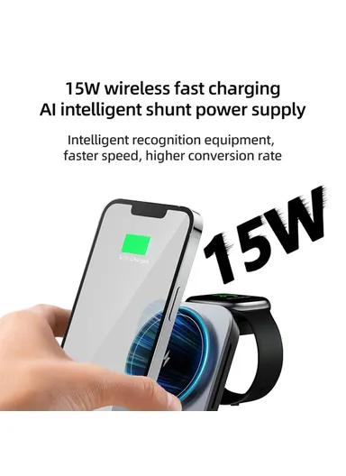 15W Foldable Wireless Phone Charger, Multifunctional Wireless Charging Holder HT-556 (L6.5 x W10.8 x T2.9) - White