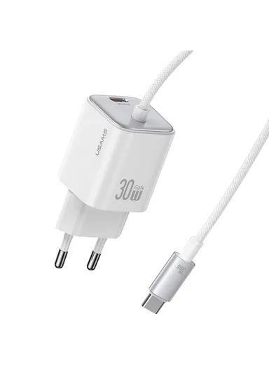 30W GaN Fast Charger Block Dual Port Wall Charger with Type-C Cable, EU Plug CC264 - White