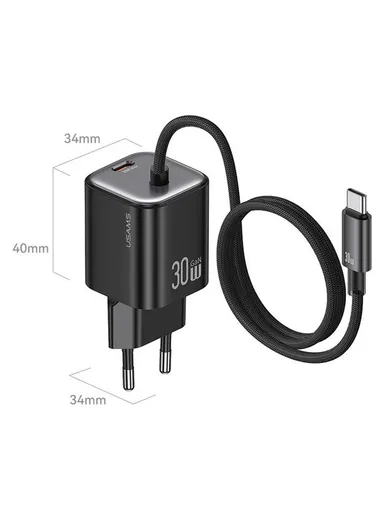 30W GaN Fast Charger Block Dual Port Wall Charger with Type-C Cable, EU Plug CC264 - White