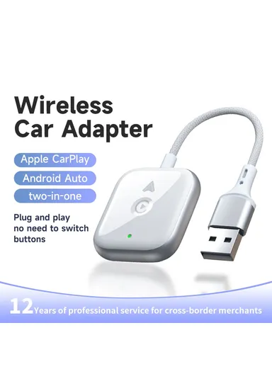 2 in 1 Carplay Android Auto Wired to Wireless Adapter Bluetooth+Wifi Connection Converter - White